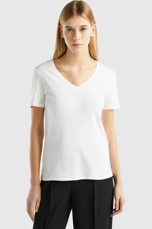 Benetton T-shirt Aus Reiner Baumwolle Mit V-ausschnitt