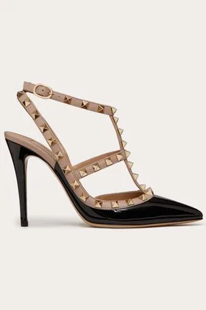 VALENTINO GARAVANI LACK-PUMPS ROCKSTUD MIT RIEMCHEN 100 MM Frau 34.5