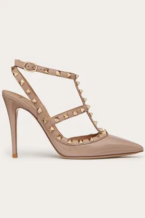 VALENTINO GARAVANI LACK-PUMPS ROCKSTUD MIT RIEMCHEN 100 MM Frau 34.5