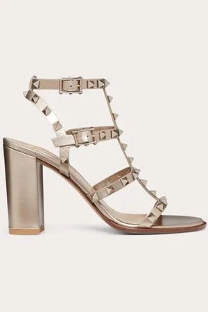 VALENTINO GARAVANI RIEMCHENSANDALEN ROCKSTUD AUS METALLIC-KALBSLEDER MIT 90 MM-ABSATZ Frau 34.5