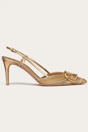 VALENTINO GARAVANI VLOGO SIGNATURE SLINGPUMPS IN METALLIC MIT CORNELY-STICKEREI, 80 MM Frau 34.5