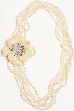 VALENTINO GARAVANI FLEUR LUMINEUSE HALSKETTE AUS METALL, EMAILLE, PERLEN UND STOFF Frau UNI