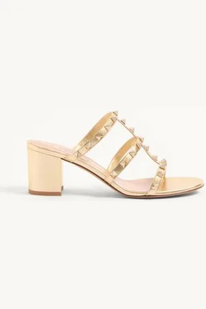 VALENTINO GARAVANI ROCKSTUD SLIDE-SANDALEN AUS BESCHICHTETEM NAPPA, 60 MM Frau 34