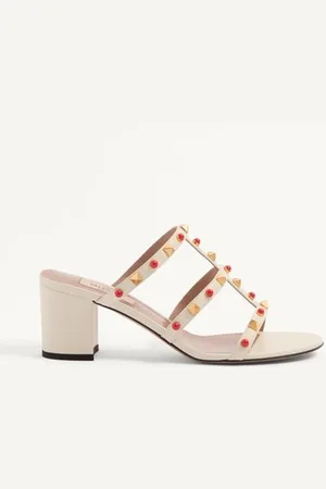 VALENTINO GARAVANI ROCKSTUD SLIDE SANDALEN AUS KALBSLEDER MIT CABOCHON-STEINEN 60 MM Frau 35