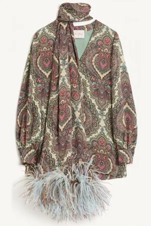 VALENTINO GEORGETTE-TOP MIT VOYAGE IMAGINAIRE KASCHMIR-PRINT MIT FEDERN Frau 36
