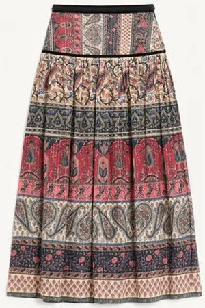 VALENTINO LAMÉ-MUSSELIN-MIDI-ROCK MIT VOYAGE IMAGINAIRE PRINT Frau 36