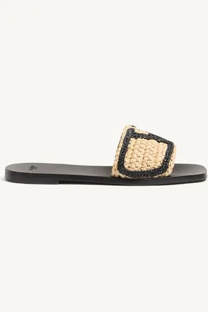 VALENTINO GARAVANI VIVA SUPERSTAR SLIDE-SANDALEN AUS RAFFIA MIT CROCHET-STICKEREI Frau 35.5