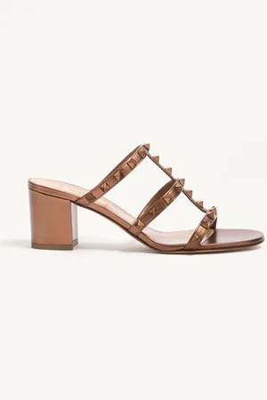 VALENTINO GARAVANI SLIDER-SANDALEN ROCKSTUD AUS METALLIC-KALBSLEDER MIT 60 MM-ABSATZ Frau 35.5