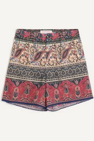 VALENTINO BERMUDASHORTS AUS BAUMWOLLMUSSELIN MIT VOYAGE IMAGINAIRE-PRINT UND BORTEN-BESATZ Mann 48