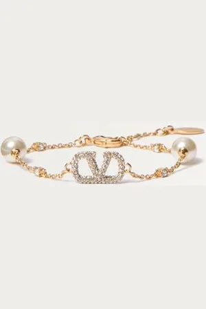 VALENTINO GARAVANI VLOGO SIGNATURE ARMBAND AUS METALL, SWAROVSKI®-KRISTALLEN UND PERLEN Frau UNI