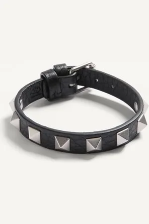 VALENTINO GARAVANI LEDERARMBAND ROCKSTUD MIT PALLADIUM-NIETEN Mann UNI