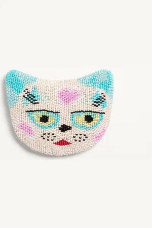 VALENTINO GARAVANI LE CHAT DE LA MAISON BROSCHE AUS JACQUARD-STOFF MIT HARZPERLENSTICKEREI Frau UNI