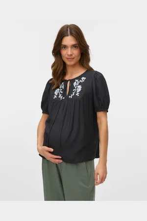 Mama;licious Normal Geschnitten Rundhals Elastische Bündchen Ballonärmel Top