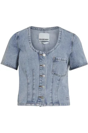 VILA Denim Oberteil Mit Kurzen Ärmeln
