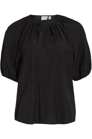 VILA Tie Neck Oberteil Mit Kurzen Ärmeln