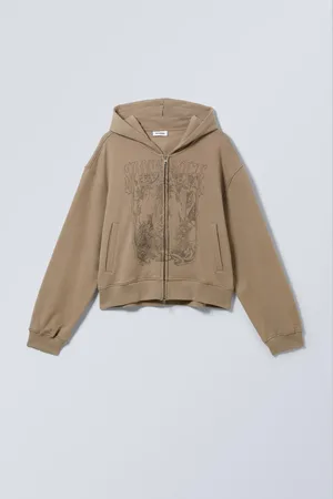 Weekday Schwerer Zip-Hoodie mit Print im Boxy-Fit