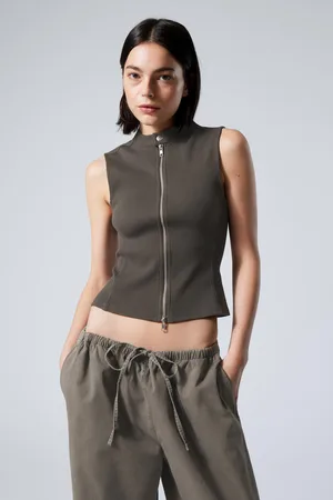 Weekday Ärmelloses, geripptes Zip-Top