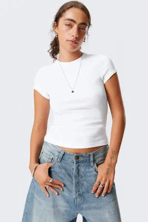 Weekday Slim-Fit-T-Shirt aus gerippter Baumwolle