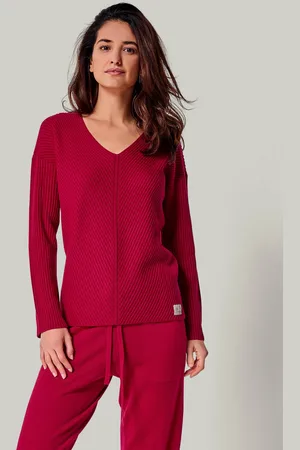 YOU LOOK PERFECT PULLOVER BLOSSOM - Merino Strickpullover mit V-Ausschnitt